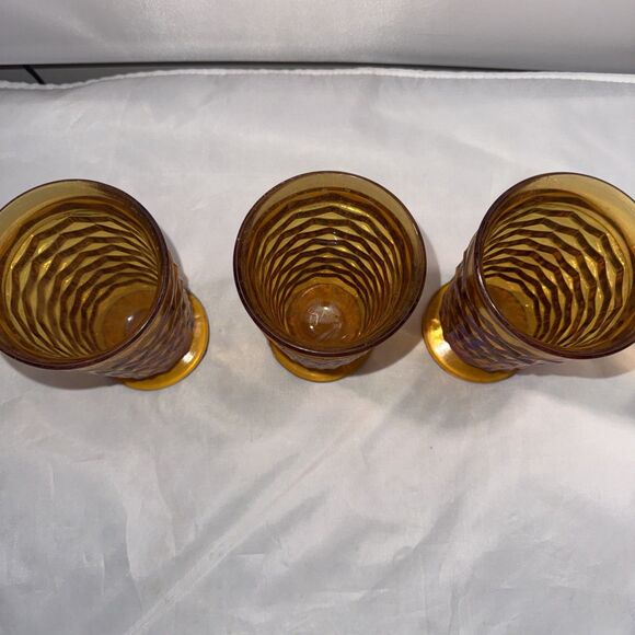 Vintage Indiana Glass Whitehall Cubist Amber Iced Tea Footed Glass Tumbler 3 - Picture 7 of 8